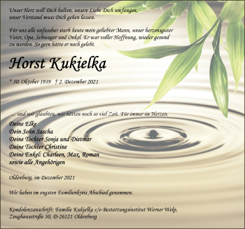Traueranzeige von Horst Kukielka von Nordwest-Zeitung