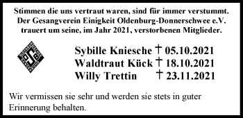 Traueranzeige von Im Gedenken 2021 von Nordwest-Zeitung