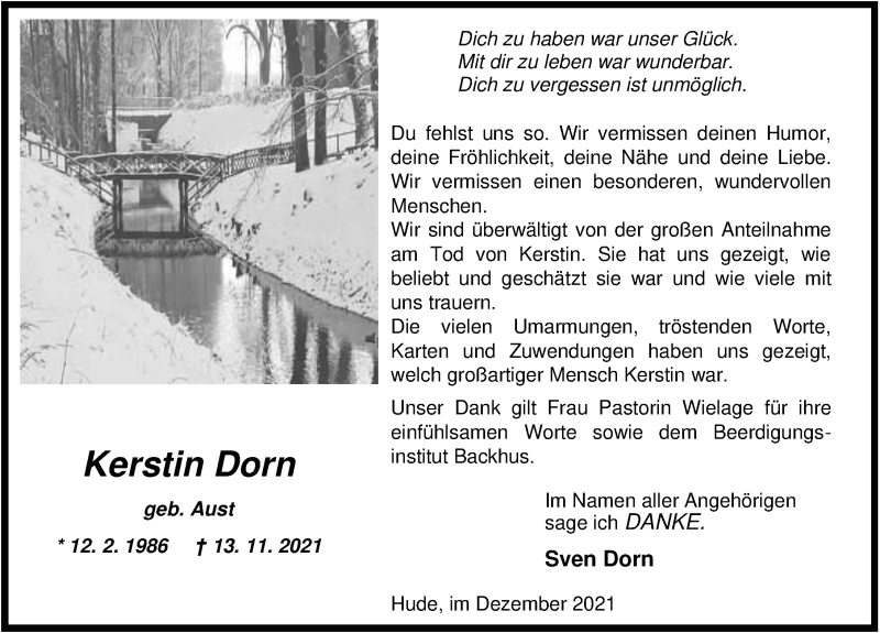 Traueranzeigen von Kerstin Dorn | nordwest-trauer.de