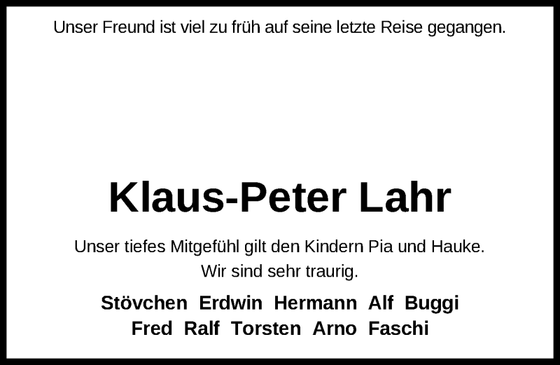  Traueranzeige für Klaus-Peter Lahr vom 08.12.2021 aus Nordwest-Zeitung