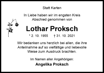 Traueranzeige von Lothar Proksch von Nordwest-Zeitung