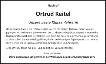 Traueranzeige von Ortrud Keitel von Emder Zeitung