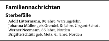 Traueranzeige von Sterbetafel vom 24.12.2021 von Emder Zeitung