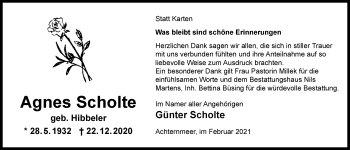 Traueranzeige von Agnes Scholte von Nordwest-Zeitung