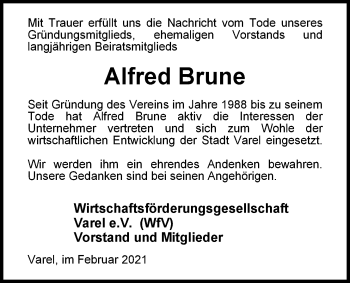 Traueranzeige von Alfred Brune von Nordwest-Zeitung