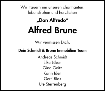 Traueranzeige von Alfred Brune von Nordwest-Zeitung