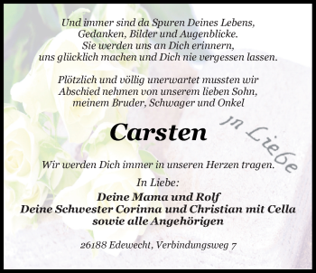 Traueranzeige von Carsten Hares von Nordwest-Zeitung