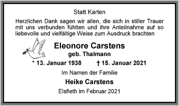Traueranzeige von Eleonore Carstens von Nordwest-Zeitung