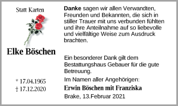 Traueranzeige von Elke Böschen von Nordwest-Zeitung