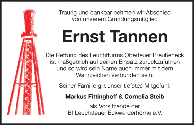  Traueranzeige für Ernst Tannen vom 20.02.2021 aus Nordwest-Zeitung