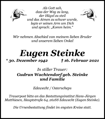 Traueranzeige von Eugen Steinke von Nordwest-Zeitung