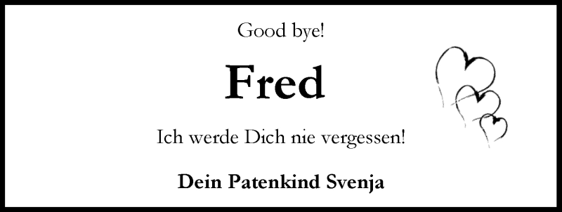 Traueranzeige für Fred  vom 13.02.2021 aus Nordwest-Zeitung