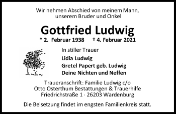 Traueranzeige von Gottfried Ludwig von Nordwest-Zeitung
