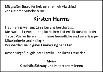Traueranzeige von Kirsten Harms von Nordwest-Zeitung