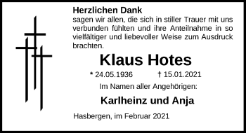 Traueranzeige von Klaus Hotes von Nordwest-Zeitung