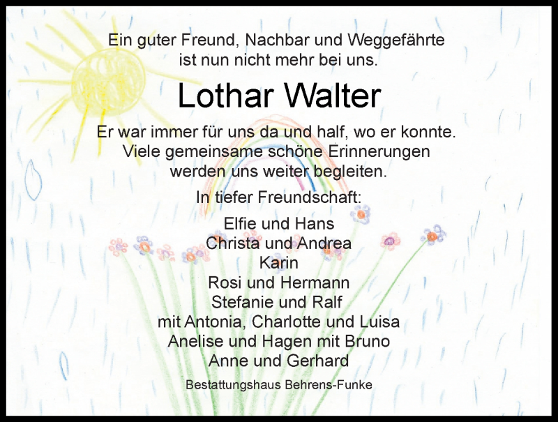  Traueranzeige für Lothar Walter vom 27.02.2021 aus Nordwest-Zeitung