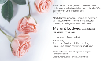 Traueranzeige von Margrit Ludwig von Nordwest-Zeitung