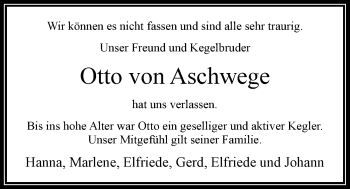 Traueranzeige von Otto von Aschwege von Nordwest-Zeitung