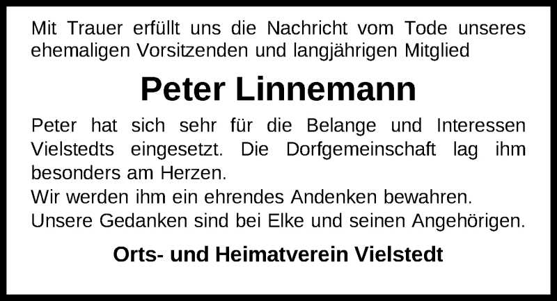  Traueranzeige für Peter Linnemann vom 26.02.2021 aus Nordwest-Zeitung