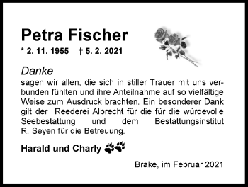 Traueranzeige von Petra Fischer von Nordwest-Zeitung