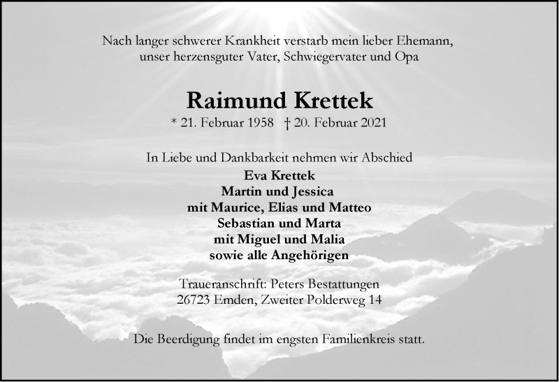  Traueranzeige für Raimund Krettek vom 23.02.2021 aus Emder Zeitung