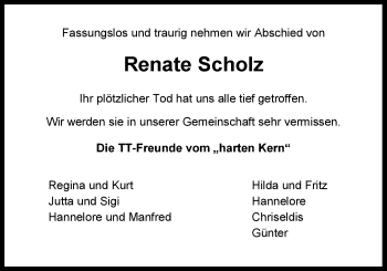 Traueranzeige von Renate Scholz von Nordwest-Zeitung