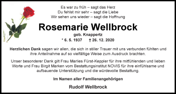 Traueranzeige von Rosemarie Wellbrock von Nordwest-Zeitung