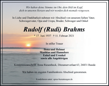 Traueranzeige von Rudolf Brahms von Emder Zeitung