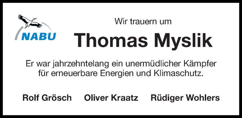  Traueranzeige für Thomas Myslik vom 12.02.2021 aus Nordwest-Zeitung