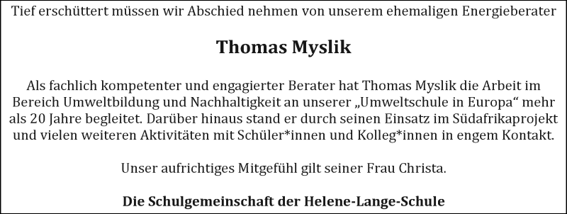  Traueranzeige für Thomas Myslik vom 12.02.2021 aus Nordwest-Zeitung