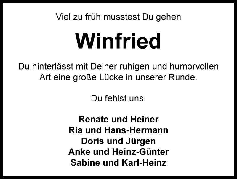  Traueranzeige für Winfried Behm vom 17.02.2021 aus Nordwest-Zeitung