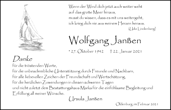 Traueranzeige von Wolfgang Janßen von Nordwest-Zeitung