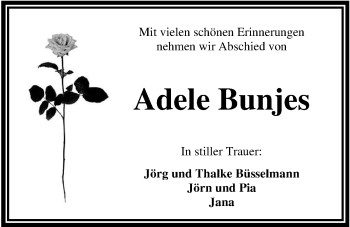 Traueranzeige von Adele Bunjes von Nordwest-Zeitung