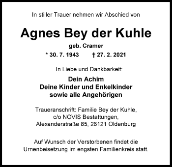 Traueranzeige von Agnes Agnes von Nordwest-Zeitung