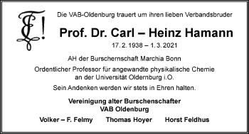 Traueranzeige von Carl Heinz Hamann von Nordwest-Zeitung