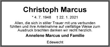 Traueranzeige von Christoph Marcus von Nordwest-Zeitung