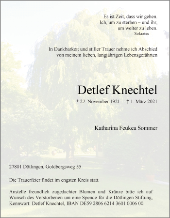 Traueranzeige von Detlef Knechtel von Nordwest-Zeitung