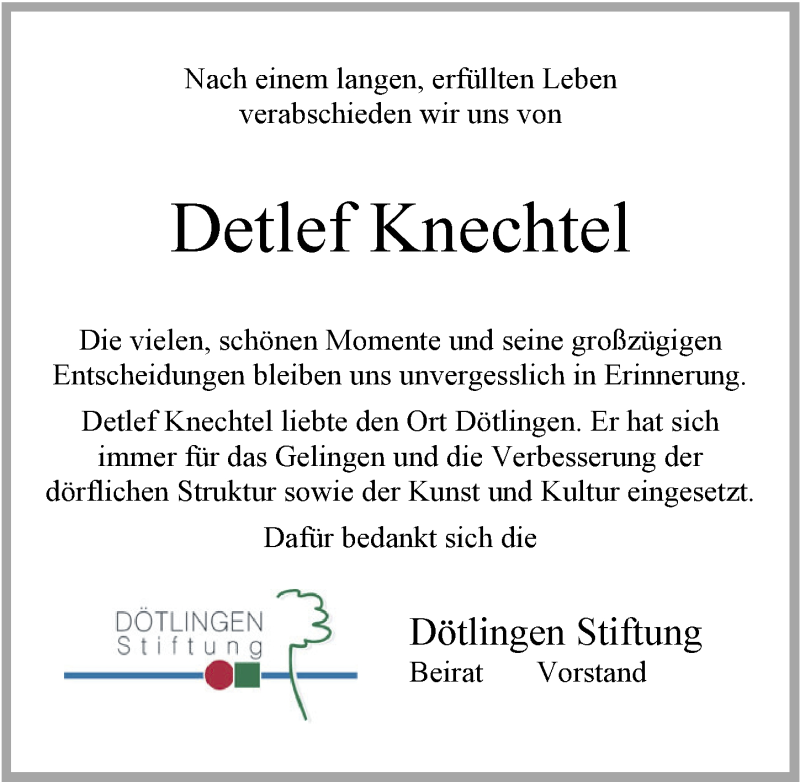  Traueranzeige für Detlef Knechtel vom 06.03.2021 aus Nordwest-Zeitung
