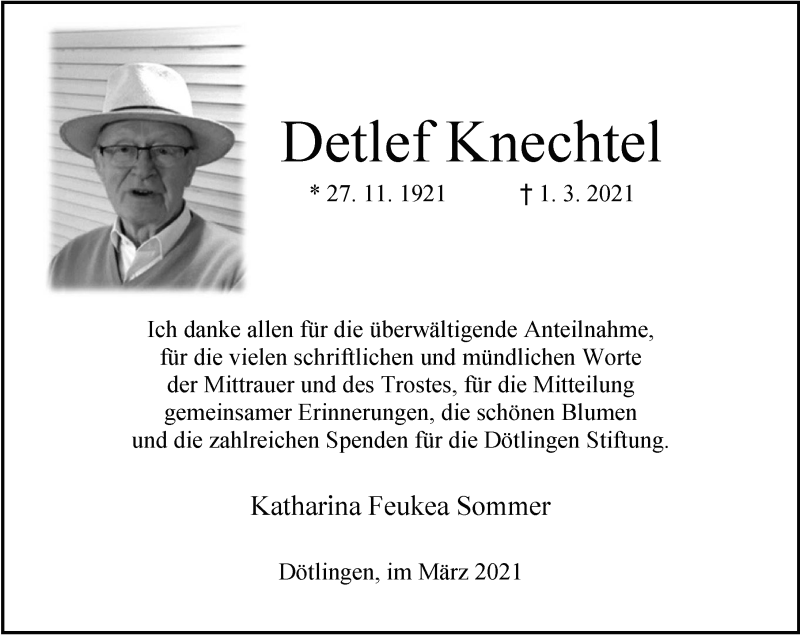  Traueranzeige für Detlef Knechtel vom 27.03.2021 aus Nordwest-Zeitung