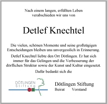 Traueranzeige von Detlef Knechtel von Nordwest-Zeitung