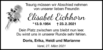 Traueranzeige von Elisabet Eichhorn von Nordwest-Zeitung