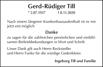 Traueranzeige von Gerd-Rüdiger Till von Nordwest-Zeitung