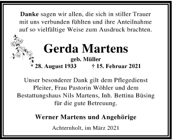 Traueranzeige von Gerda Martens von Nordwest-Zeitung