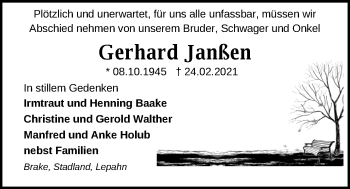 Traueranzeige von Gerhard Janßen von Nordwest-Zeitung