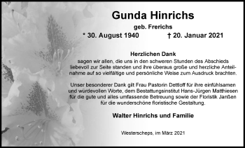 Traueranzeige von Gunda Hinrichs von Nordwest-Zeitung