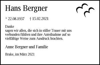 Traueranzeige von Hans Bergner von Nordwest-Zeitung