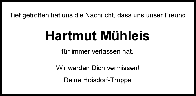  Traueranzeige für Hartmut Mühleis vom 06.03.2021 aus Emder Zeitung