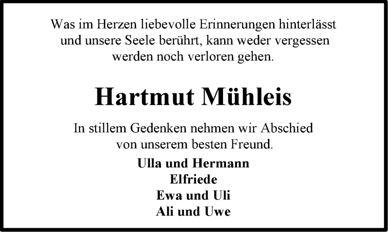  Traueranzeige für Hartmut Mühleis vom 04.03.2021 aus Emder Zeitung