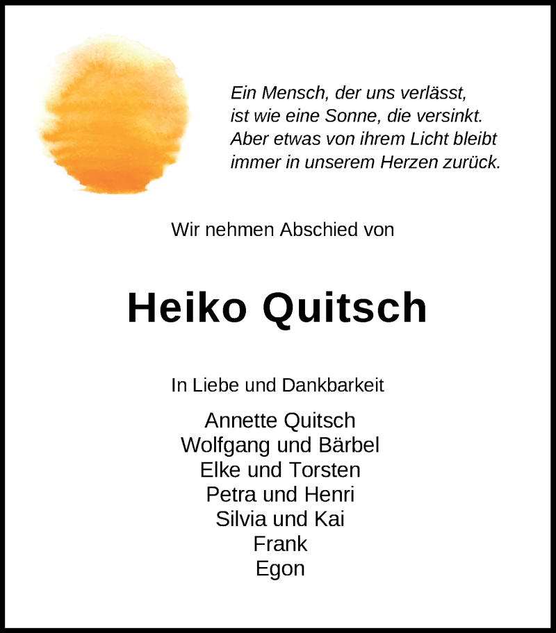  Traueranzeige für Heiko Quitsch vom 02.03.2021 aus Nordwest-Zeitung