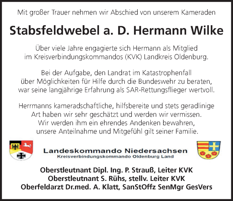  Traueranzeige für Hermann Wilke vom 12.03.2021 aus Nordwest-Zeitung